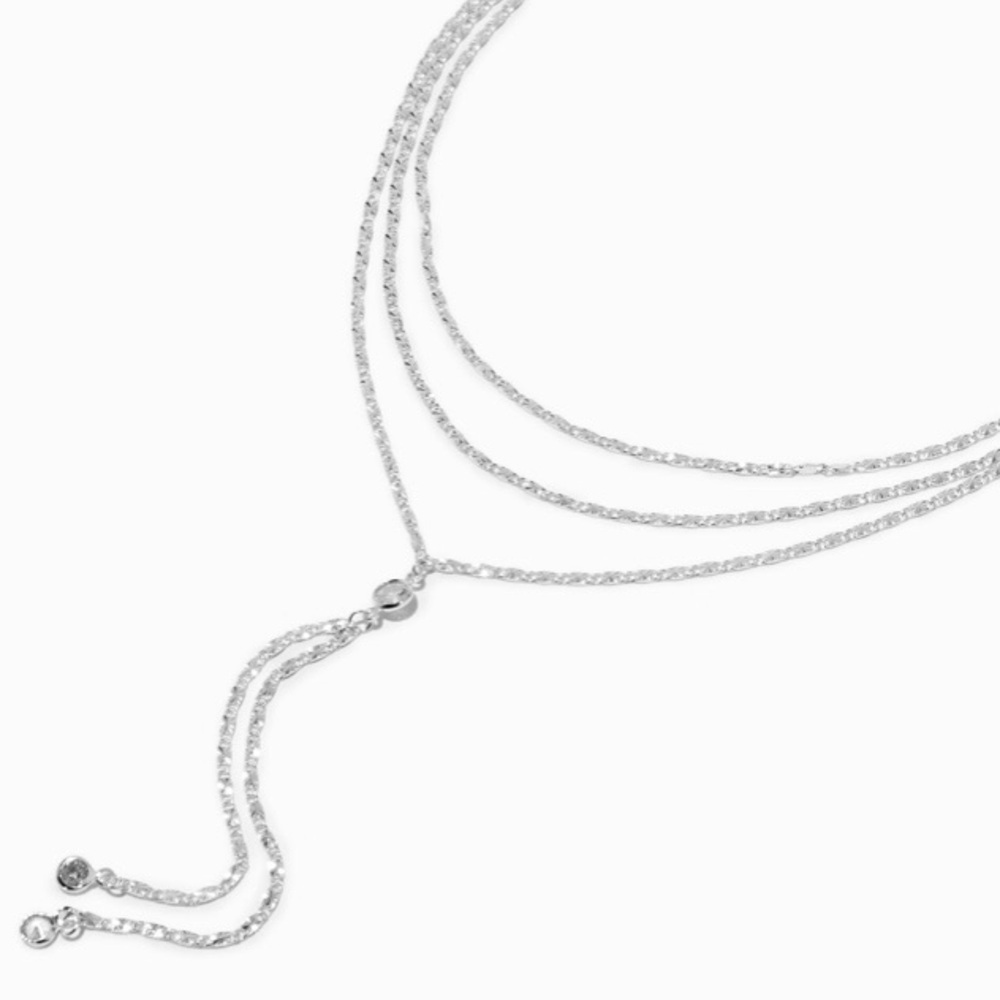 NWT Silver Cubic Zirconia Multi-Strand Y Necklace